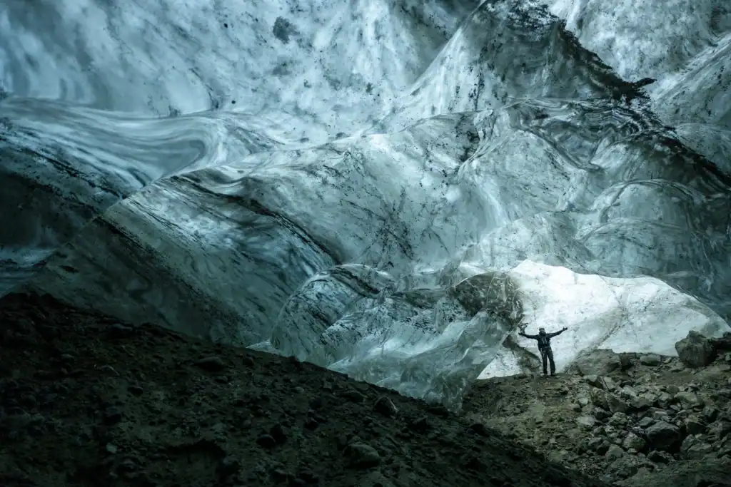 Inside the ice cave at Apusiaajik Glacier